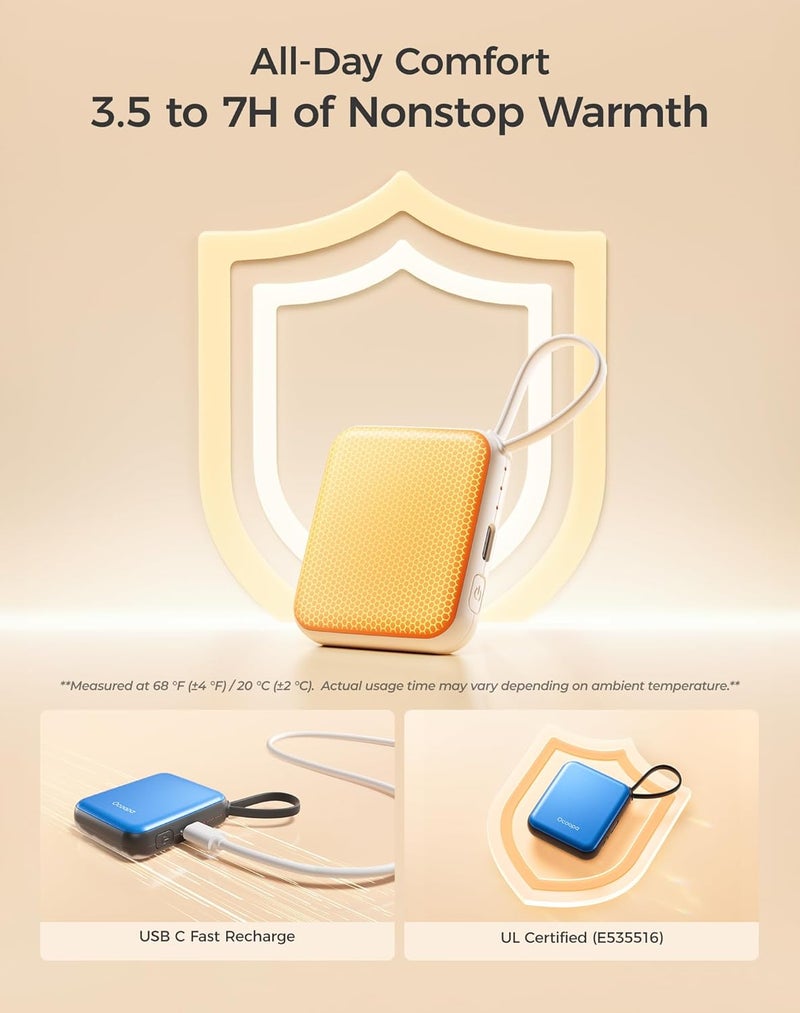 OCOOPA Hand Warmers Rechargeable, Smart Temp Control 7H*2 Long Safe Heat, Ultra Slim, Pocket-Size Design That Fits Gloves, Gifts for Women, Outdoor, Office, Commute (UT5 Nano) - Image 5